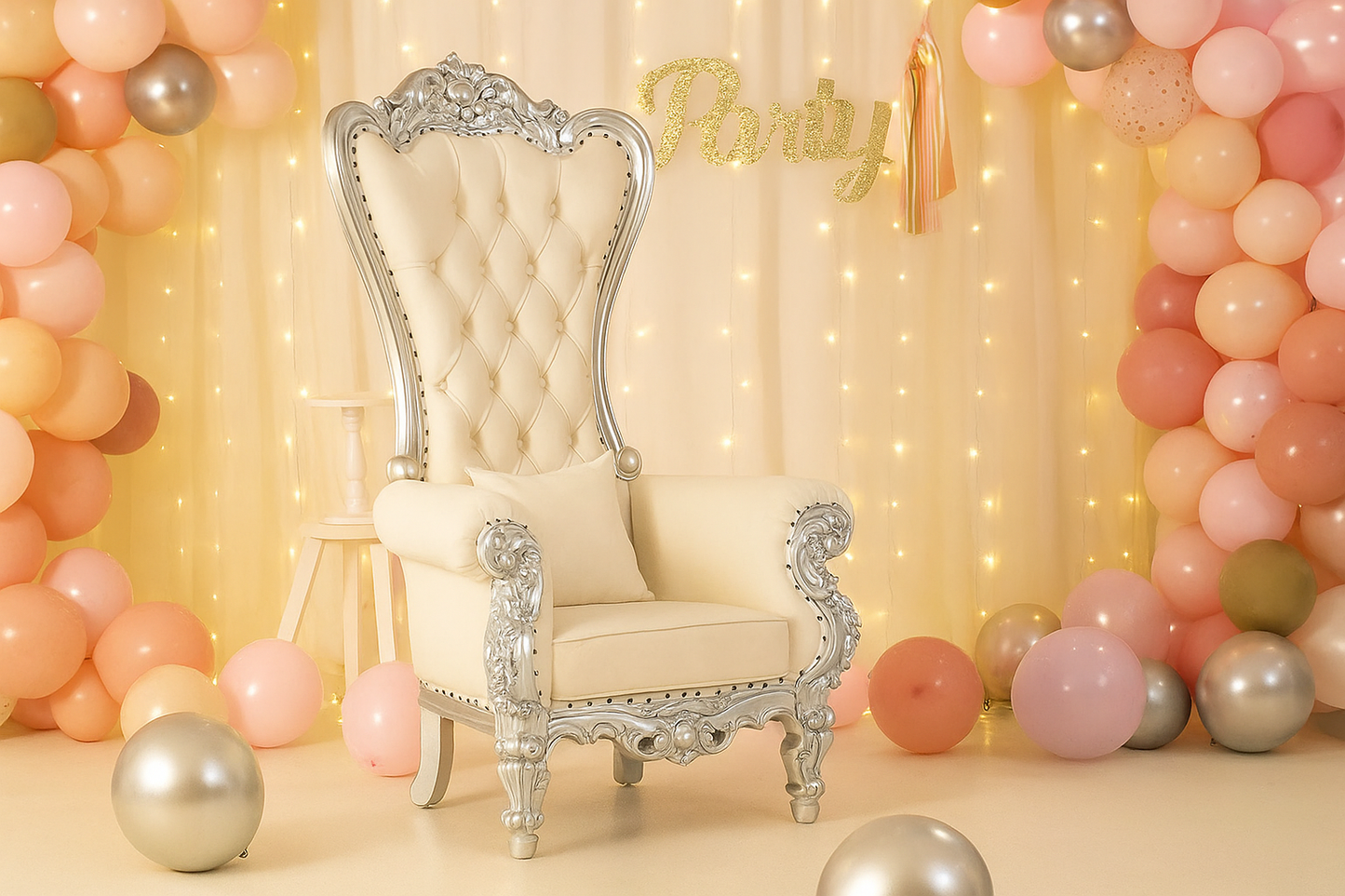 Silver Tufted Throne Chair