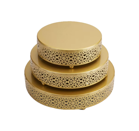 Ornate Gold Filigree Cake Stand Set (3-Piece)