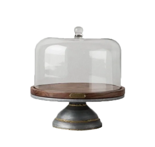 Wood & Glass Dome Cake Stand